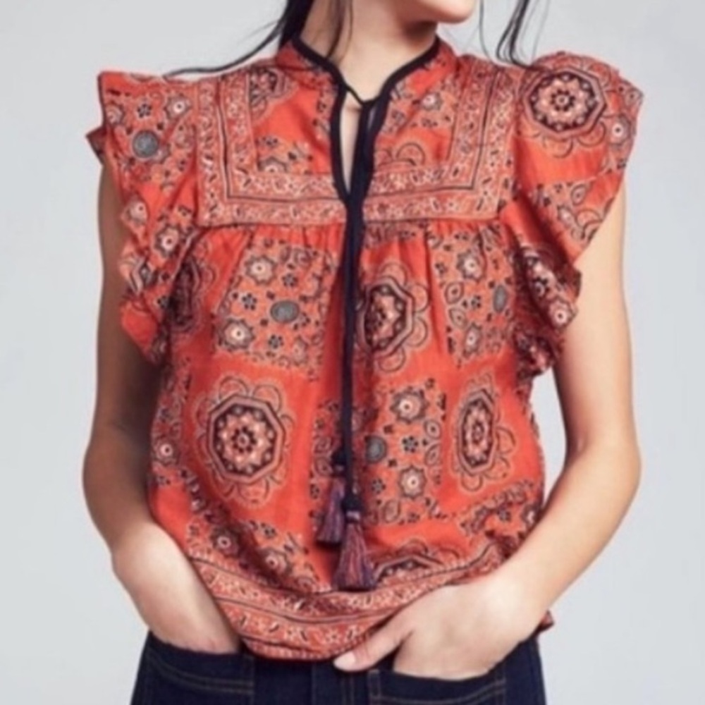 Faherty Cotton Bohemian Orange Patterned Top